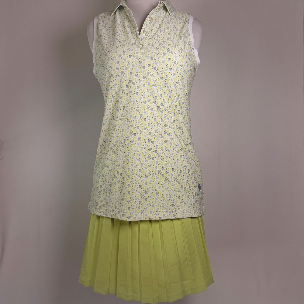 Peter Millar Womens Golf Set Sleeveless Polo Pleated Skort Lime Floral Kierland